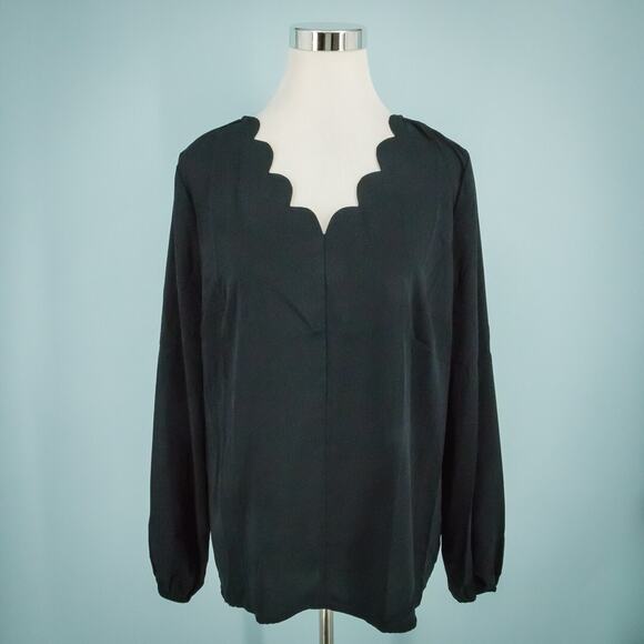 41 Hawthorn Stitch Fix Size Large L Black Lina Scallop V Neck Long Sleeve Top - Picture 1 of 7